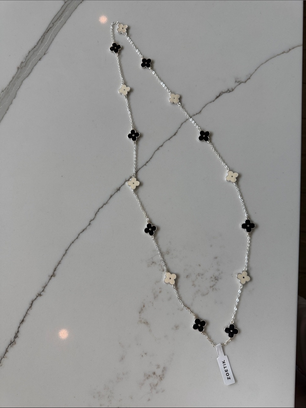 Black & Cream Flower Station Necklace - Women Jewelry